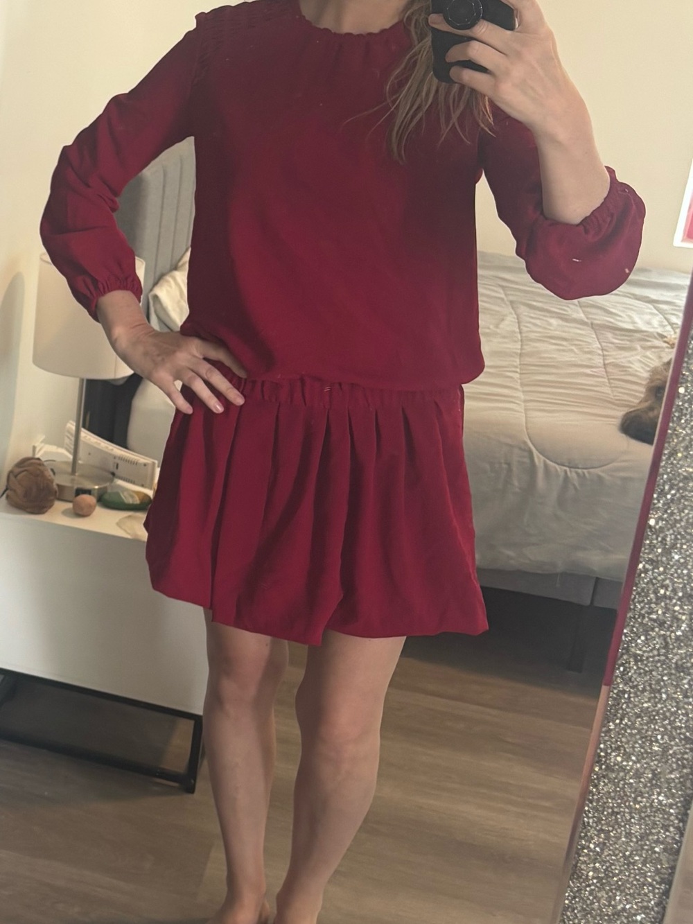 Isabel Marant Red Long-Sleeve Drop-Waist Mini Dress